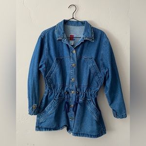 SunBelt Denim Jacket Cinched Waist Beaded Collar